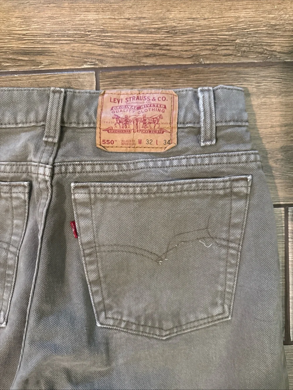 Vintage 90s LEVIS 550 Greenish/Grey Men's Relaxed Fit Tapered Leg 32X34 USA Made